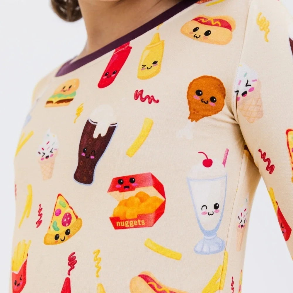 New Boutique Bamboo Bam & Stitch Kids Fast Food Pajamas Set Long Sleeve Size 5/6